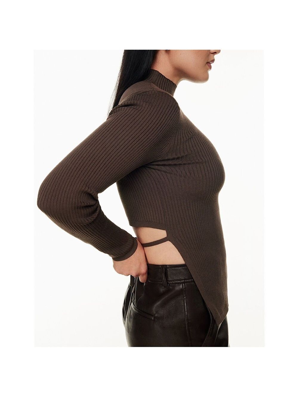 Babaton Sculpt Knit Tie-back Longsleeve Top Medium Rich Mocha Brown